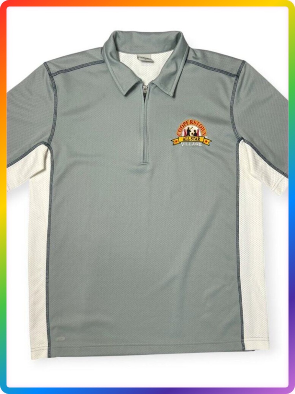 Alo Cooperstown Coolfit 1/4 Zip Polo SIZE M Gray White Activewear